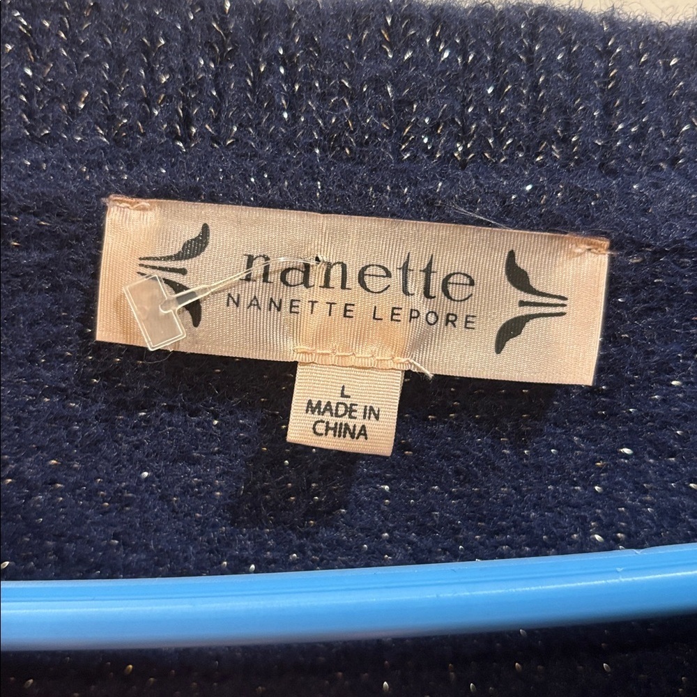 Nanette Lepore Midnight Blue Knit Top METALLIC THREADING THROUGHOUT
PUFF L/S - Picture 9 of 14